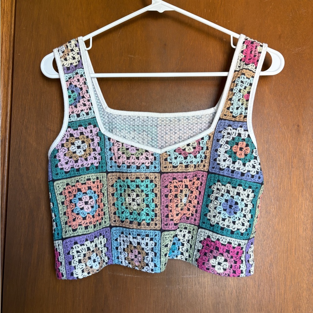 SHEIN Crochet Patchwork Knit Crop Tank Top Size Smal